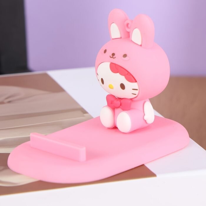 1pc Cute 3D Cartoon Character Phone Stand - PVC, Non-Waterproof, Ideal for Desk & Bedside, Pink Bow Design, Perfect for Mobile Phones, Desk Accessories - Image 9