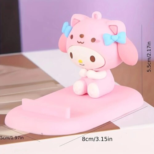 1pc Cute 3D Cartoon Character Phone Stand - PVC, Non-Waterproof, Ideal for Desk & Bedside, Pink Bow Design, Perfect for Mobile Phones, Desk Accessories