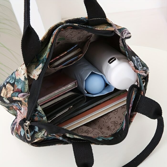 Women's Tote Bag New Product, Thickened Knitted Jacquard Fabric, Tote Bag, Work Portable Shopping Bag, Outing Storage Bag, Women's Bag, Retro, Large Capacity, Ethnic Style, Daily Use, Back-to- Season, Ramadan Festival, Square Bag, hand-carried bag, suitable for and office - Image 4