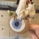 Large Capacity Woven Tote Bag - Stylish Beige & Blue Striped Beach Handbag with Floral Accents, Zip Closure, Perfect for Vacation or Everyday Use