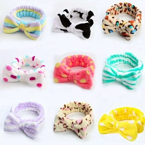 1pc Plush Bow Solid Color And Floral Random Hairband for Women, Suitable for Face Washing And Skincare.