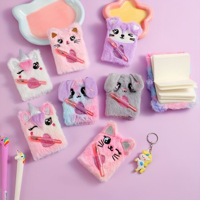 Adorable Mini Notebook with Cute Cat Design - Portable Small Diary with Pen Pocket, Ideal Gift for Students, Polyester Cover, Pink and White, Diary Accessories | Playful Design | Durable Cover - Image 2