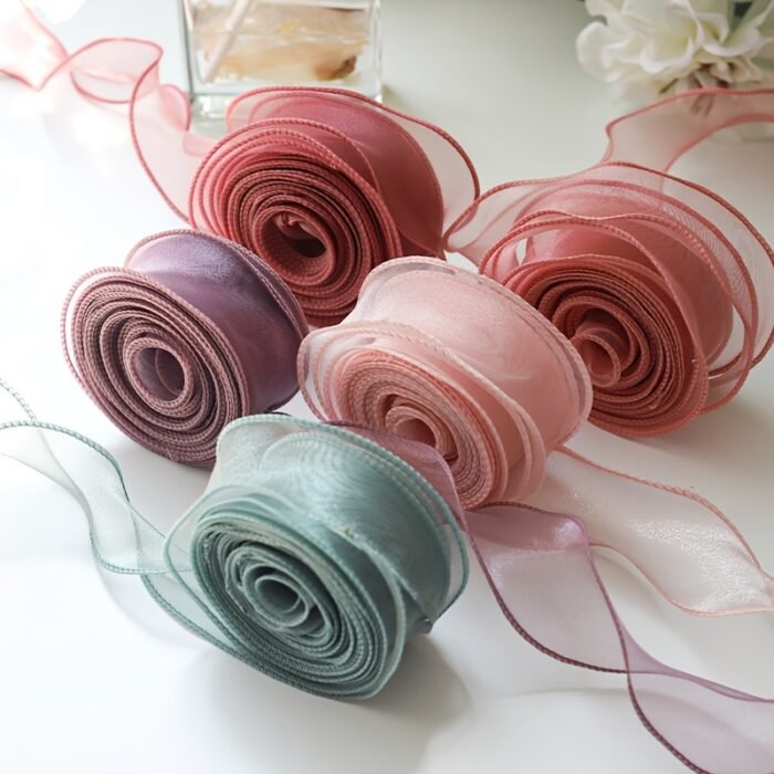 9.14 meter Sheer Chiffon Ribbon - Elegant Organza Satin for Gift Wrapping, Cake Decorating, Bouquets, Wedding Crafts & DIY Projects - Available in Gray, White, Pink, Red, Green, Golden, Black, Festive Decorating | Flowing Texture Ribbon | Organza Satin Ribbon - Image 2