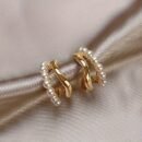 1 Pair Elegant Double Layer C-Shaped Faux Imitation Pearl Earrings for Women – Golden-Tone Zinc Alloy with White Imitation Pearl, Perfect for Casual Attire or Parties