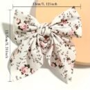 [1pc Elegant Bow Tie] Elegant Floral Print 1pc Bow Tie Hair Clip | Bohemian Style, Perfect for Daily Wear & Valentine's Day | White with Pink and Green Floral Patterns, Cute Hair Accessory for Girl