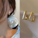 [14K Golden Geometric Stud Earrings] Elegant Geometric Minimalist Stud Earrings, 14K Golden Plated, Zinc Alloy, Iron Ear Post, Versatile Fashion Jewelry for Women, All-Season Wear