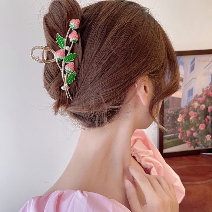 [1pc Strawberry Hair Claw] 1pc Trendy Strawberry Metal Hair Claw, Girl's Ponytail Large Hair Clip Accessories Headwear