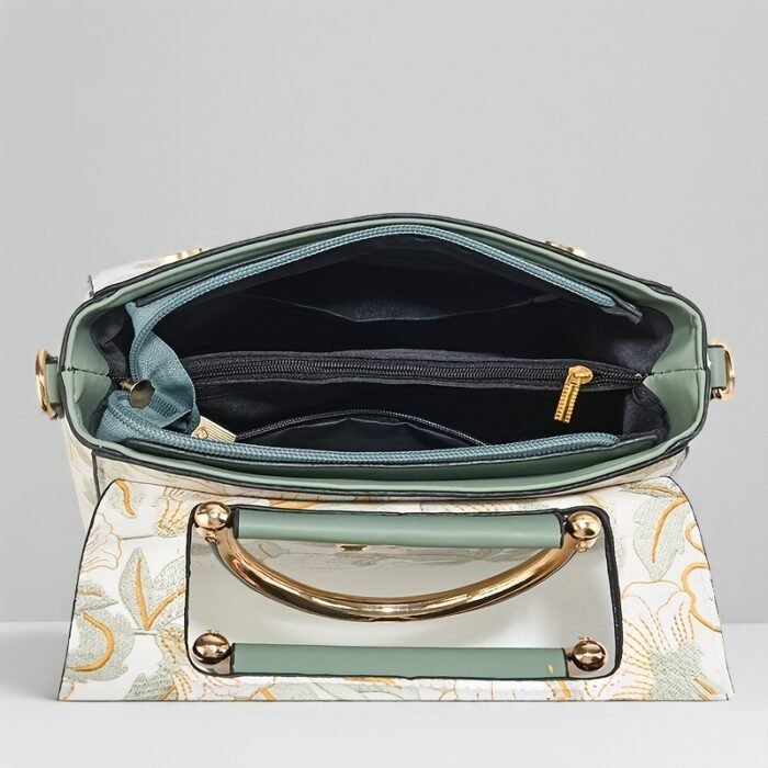 Elegant Floral Print Women's Handbag - Stylish Crossbody Bag with Golden-Tone Hardware, White Base & Black/Beige Floral Pattern, Lightweight & Spacious for Everyday Use - Image 17