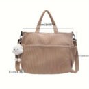 Stylish Women’s Corduroy Handbag with Detachable Strap & Zipper Closure – Spacious Multifunctional Shoulder Bag in Khaki, Cream, Green, or Black – Korean-Inspired Design with Cloud Charm