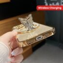 [Glitter Case] Wireless Charging Magnetic Case | Fashion Girl Glitter Transparent For IPhone 16 15 11 12 13 14 Pro Max Plus | Butterfly Holder Stand Cover