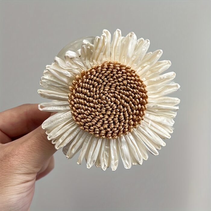 Single Bohemian Sunflower Hair Clip - Faux Flower Hair Accessory with Layered Petals & Yellow Centers, Beige & Brown Striped Design for Women, Casual Vacation & Everyday Hairstyles (Khaki//Yellow), Cute Hair Accessories, Vibrant Floral Accessory, Intricate Petal Texture - Image 10