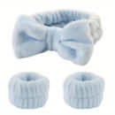Solid Color Butterfly End Headband Wristband Set Women'S Wash Beauty Makeup Headband Wrist Flannel Hair Accessories Headwear Face Wash Headband Wrist Set Plush Elastic Headband Ladies Accessories Set