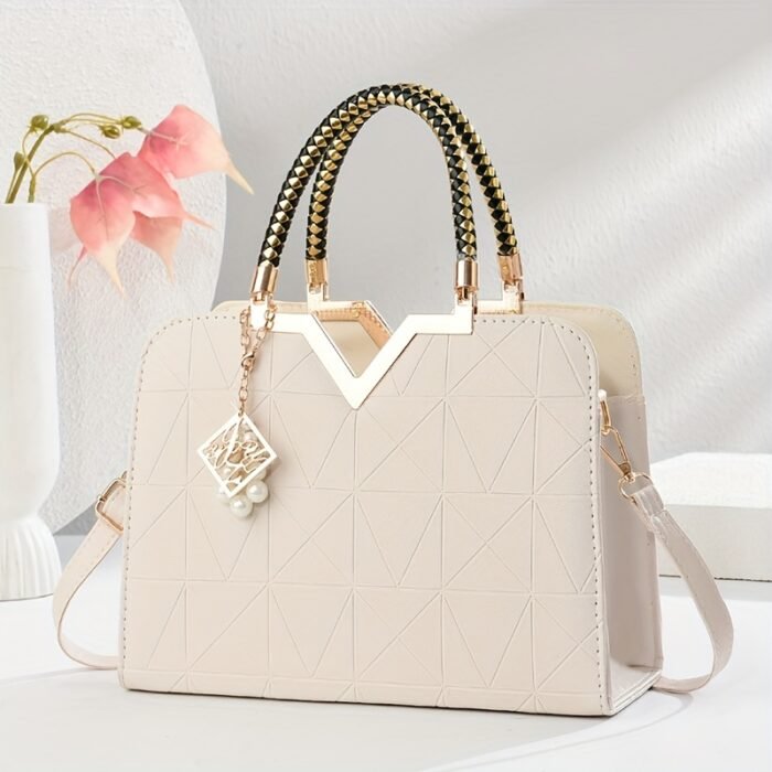 Cocogigi Women'S Elegant Black Geometric Crossbody Bag with Golden-Tone Hardware, Detachable Shoulder Strap, and Sparkling Charm - Versatile Commuter Handbag for Casual or Formal Occasions, Casual Shoulder Bag | Geometric Pattern Bag | Polyester Lined Interior, Purse - Image 12