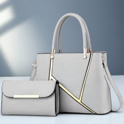 Women's Elegant Geometric Crossbody Bag with Detachable Shoulder Strap & Zipper Closure - Includes Matching Clutch for Daily Use, Work, Formal Events - Korean-Japanese Inspired Design