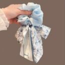 1pc Elegant Korean Style Bow Hair Tie - Sweet Spring/Summer Hair Accessory for Girls, Versatile Princess Hairband with Pink & Green Floral Design, Secure Hold Elastic Hair Ties, Daily Use Hair Accessories, Bowknot Hair Tie, Soft Texture Tie