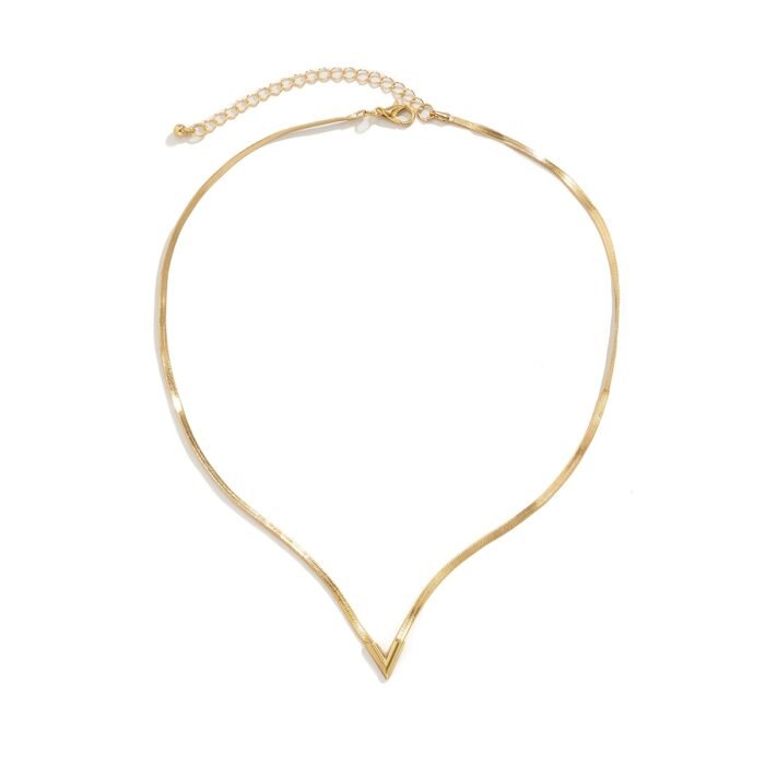 Golden-Tone V-Shaped Pendant Snake Chain Necklace for Women - Minimalist Bohemian Zinc Alloy Layered Jewelry, Versatile Everyday Necklace for Casual & Formal Outfits, Valentine's Day Gift Idea, Fashionforward Accessory, Elegant Design, Durable Jewelry, Statement Jewelry, Women's Fashion - Image 4