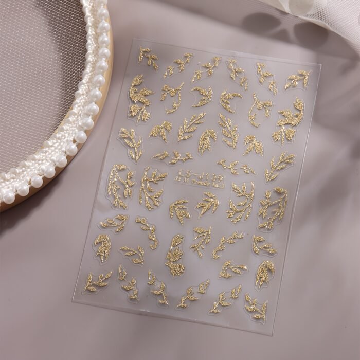 2pcs Golden Glitter Leaf Design Nail Stickers, Self-Adhesive Willow Leaf Pattern for DIY Salon, Women and 'S Nail Art Supplies LS-J - Image 8