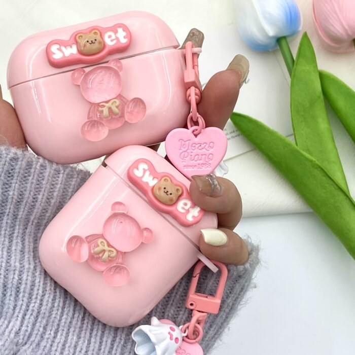 Pink Bear Apple Wireless Wireless Headphone Protective Case Suitable for Airpods 1/2/3/4 Generation Headphone Protective Shell - Image 2