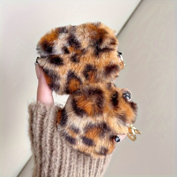 Brown Leopard Printed Plush Headphone Case Suitable For AirPods3 Protective Case For Airpods1/2 Generation Pro2 Wireless Headphone Case Protective Case