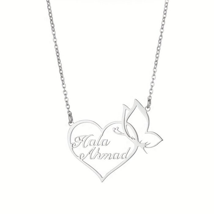 Customized 18K Golden Plated Stainless Steel Heart & Butterfly Necklace, Unisex Vintage Bohemian Style, Perfect for Daily Wear, Work, Dates, Gifts, Valentine's Day, Festivals, Parties - Image 5