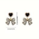 Elegant Vintage-Inspired Rhinestone Bow Earrings with Black Heart and Faux Pearl Accents - Alloy, Perfect for Daily Wear or Special Occasions, Vacation Jewelry|Elegant Earrings|Goldtone Finish