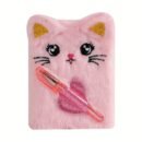 Adorable Mini Notebook with Cute Cat Design - Portable Small Diary with Pen Pocket, Ideal Gift for Students, Polyester Cover, Pink and White, Diary Accessories | Playful Design | Durable Cover
