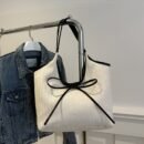 Women'S Crossbody Bag, Niche Patchwork Canvas Tote Bag, Commuting Fashion with Bow Tie, Shoulder Underarm Bag-- Stylish Design, Quality Workmanship, Comfortable Handle, 3 Colors to Choose from, Suitable for Shopping, Shopping, Work Commuting, Travel Leisure, School Classes, Dates and so on, Perfect holiday gif