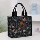[Retro Handbag] Retro Women's Butterfly & Floral Fabric Handbag | Zipper Closure Small Square Tote with Fixed Shoulder Straps, Portable Work Bag for Everyday Use & Sundries Storage