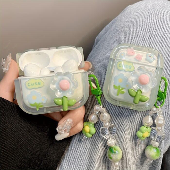 Creative Simple Green Three-Dimensional Flower Ear Case for Iphone Ear Case for Airpods 1/2 Generation Earphone Case New Wireless Earphone Case for Airpods 3/Pro/Pro2 Earphone Case Boyfriend/Girlfriend Gift - Image 2