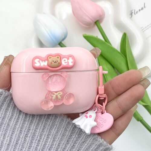 Pink Bear Apple Wireless Wireless Headphone Protective Case Suitable for Airpods 1/2/3/4 Generation Headphone Protective Shell