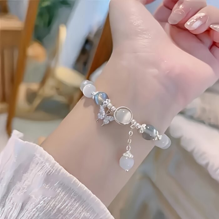 Charming Glass Cat's Eye Bead Bracelet with Butterfly Pendant - Perfect Gift for Women and s - Image 9