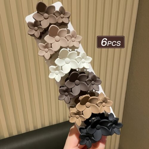 6pcs Women's Style, Multiple Colors, Stylish and Minimalist Medium Flower Shark Clips, Suitable for Daily Use, Gift Hair Accessories