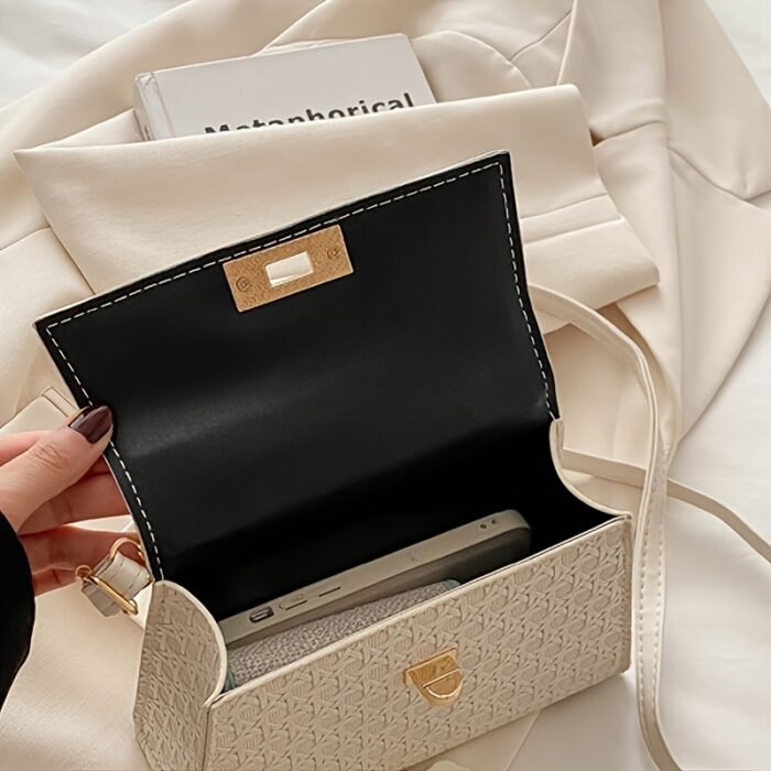 Elegant White Crossbody Bag with Golden-Tone Hardware & Floral Embossed Design - Versatile Women'S Shoulder Bag for Walking, Shopping, Travel, and Parties - Lock Closure, Detachable Strap, Everyday Carry Bag | Elegant Women'S Bag | Glossy Finis - Image 9