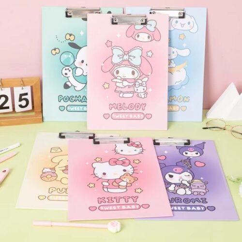 1pc SANRIO Hello Kitty A4 Clipboard - Durable Cardboard Drawing Board with Secure Clip - Multipurpose Office Supplies for Sketching, Tests, and Notes