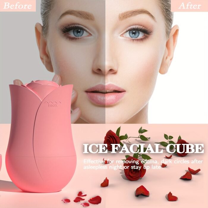 1pc XKMIESS Silicone Ice Roller for Face – 3D Rose Flower Design, Manual Cooling Facial Massager, Oil-Free Skin Care Tool for Refreshing & Soothing Skin, Face Massage Tool | Elegant Design | Silicone Material, Facial Massage Tool - Image 2