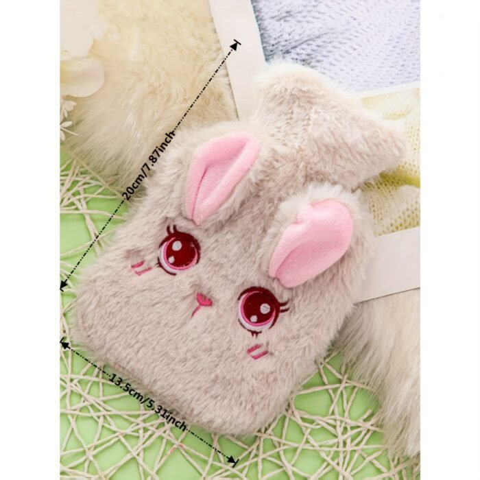 1pc Cute Bunny Plush Hot Water Bottle - Soft Pink & Gray Rabbit Ear Hand Warmer for Winter Comfort, Cozy Fleece Material, Adorable Design for Cold Weather - Image 3