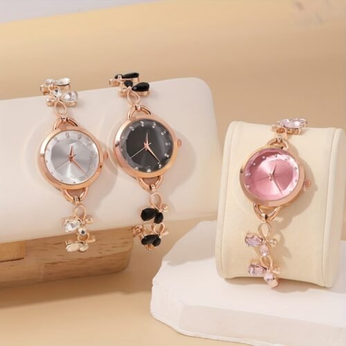 1-3pcs Elegant 'S Quartz Bracelet Watches, High-Quality Timepieces with Floral And Bow Design, Suitable for Easter, Teacher'S Day, Graduation Gifts & Everyday Wear, Unpackaged, Ideal Christmas And Thanksgiving Present