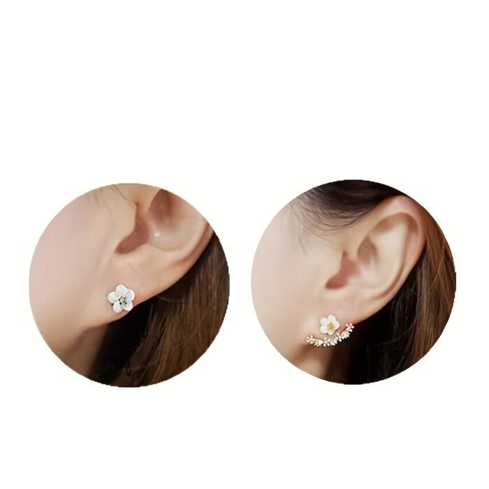 [New Flower Hanging Earrings Studs] Daisy New Korean Fashion Earrings Flower Back Hanging Studs - Image 5