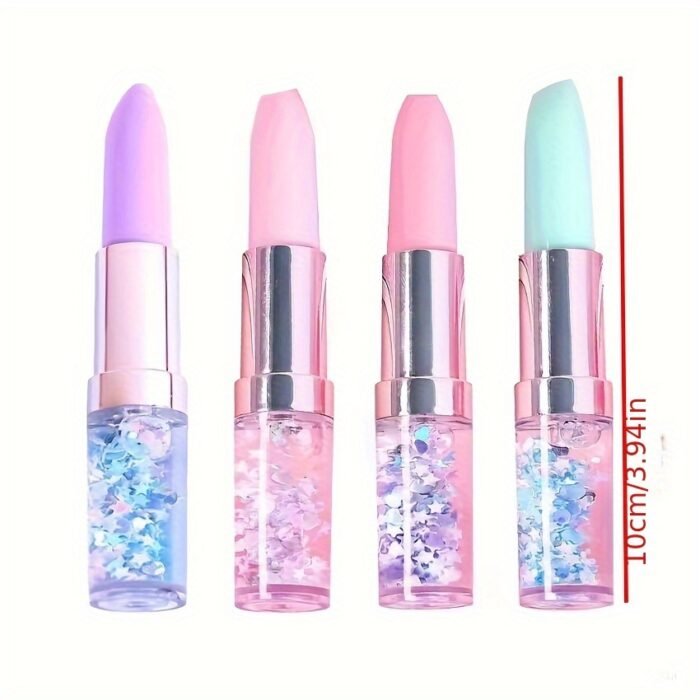 4pcs Creative Lipstick-Design Pens with Glitter Confetti Filling - Assorted Pastel Colors, Durable Plastic Fun Writing Stationery for Students, School Office Supplies & Prize Gifts, Student Gift Item | Playful Aesthetic | Sparkling Confetti, Cute Pens - Image 7