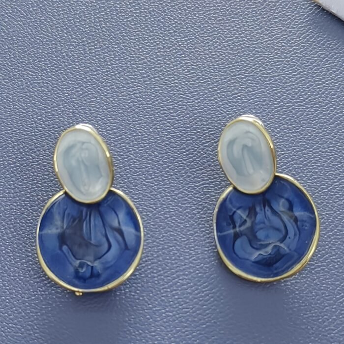 Elegant Blue Enamel Drop Earrings - French-Inspired, Stainless Steel Posts, Ideal for Weddings & Parties, Women's Boho-Chic Oval Studs, Pair - Image 8