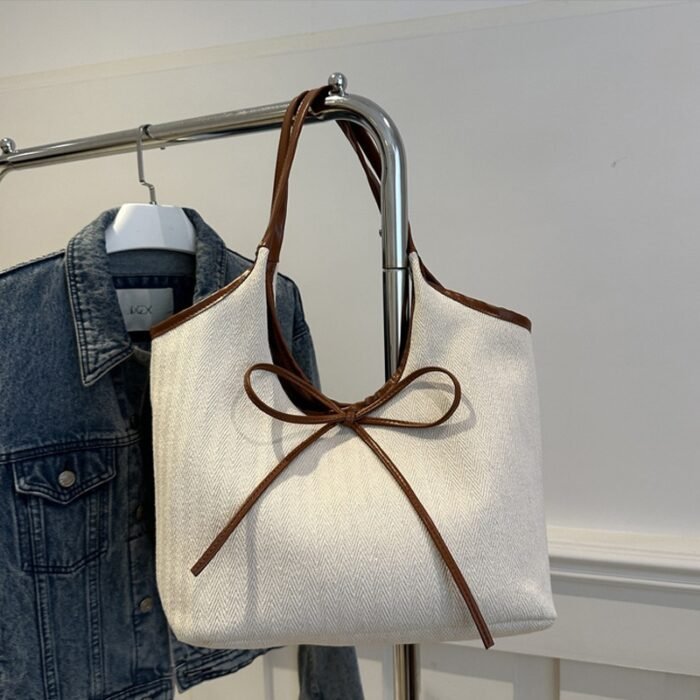 Women'S Crossbody Bag, Niche Patchwork Canvas Tote Bag, Commuting Fashion with Bow Tie, Shoulder Underarm Bag-- Stylish Design, Quality Workmanship, Comfortable Handle, 3 Colors to Choose from, Suitable for Shopping, Shopping, Work Commuting, Travel Leisure, School Classes, Dates and so on, Perfect holiday gif - Image 8