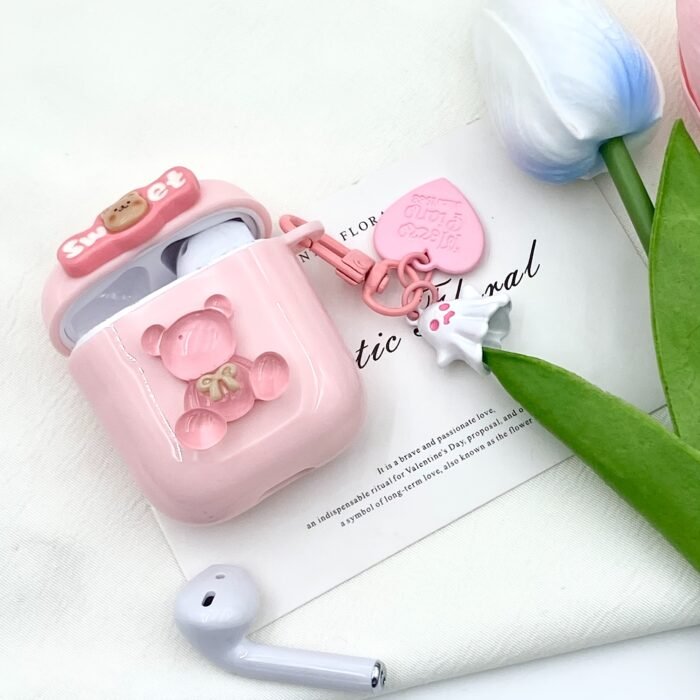 Pink Bear Apple Wireless Wireless Headphone Protective Case Suitable for Airpods 1/2/3/4 Generation Headphone Protective Shell - Image 3
