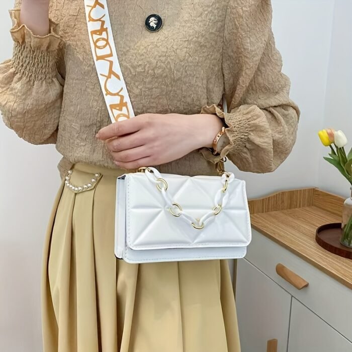 Women'S Quilted Crossbody Bag - Large Capacity Shoulder Purse with Golden-Tone Chain Strap, Elegant White Design for Daily Use, Work & Travel, Secure Buckle Closure, Stylish Accessory, Durable Construction - Image 13