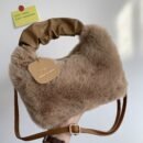 Women's Plush Faux Fur Crossbody Bag with Adjustable Strap & Zipper Closure - Sparkling Accents, Anti-Theft Design, Multiple Colors (Khaki/Light Gray/Beige/Pink) for Commuting & Casual Outings, Crossbody Purse, Winter Fashion Accessory, Soft Texture Purse
