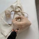 Women's Plush Faux Fur Crossbody Bag with Adjustable Strap & Zipper Closure - Sparkling Accents, Anti-Theft Design, Multiple Colors (Khaki/Light Gray/Beige/Pink) for Commuting & Casual Outings, Crossbody Purse, Winter Fashion Accessory, Soft Texture Purse