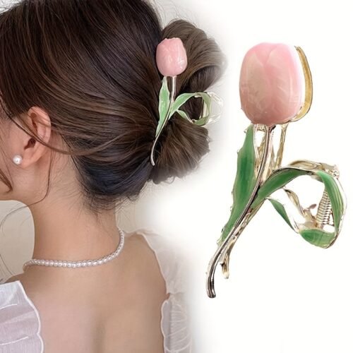 1pc Girl's Tulip Flowers Design Hair Clip, Women's Fairy Pretty Hair Claw, Girls Hair Accessories, Ideal choice for Gifts