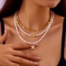 3pcs Dainty Layered Necklace Set for Women- Resin Material Handmade Seaside Shell & Starfish Pendant Multilayer, Perfect for Summer Beach Vacation, Beach Accessories