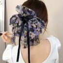 1pc Large Floral Bow Hair Claw Clip - Blue Orange Black White Spring Summer Hair Accessories for Women, Mother’s Day Gift, Party & Everyday Use, Hair Styling Accessories, Elegant Hairpiece