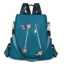 Stylish Floral Embroidered Backpack - Lightweight Anti-Theft Large Capacity Unisex Daypack with Adjustable & Detachable Straps, Zipper Closure, Polyester Lining for Commuting, Travel, School, Travel Backpack
