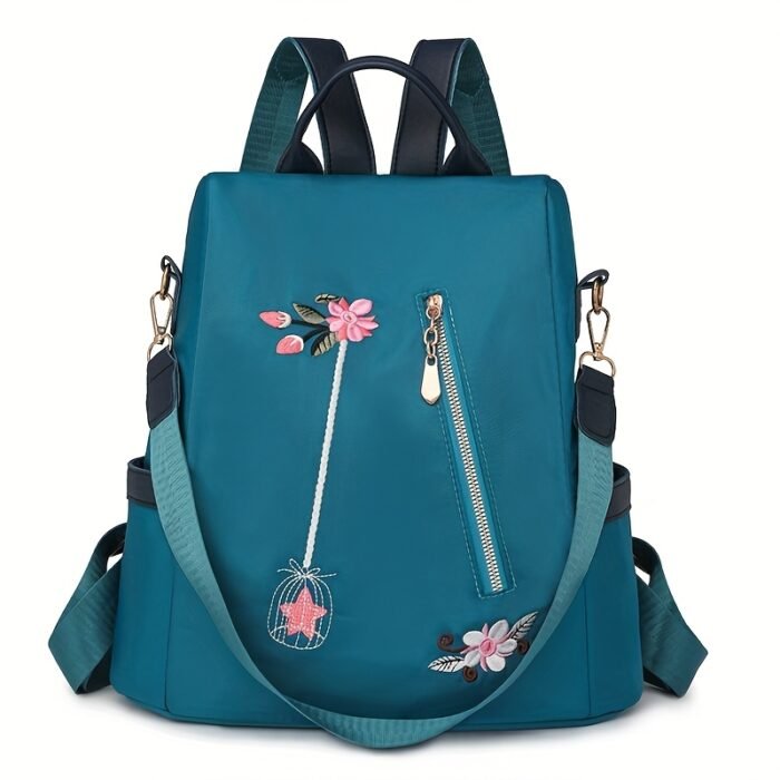 Stylish Floral Embroidered Backpack - Lightweight Anti-Theft Large Capacity Unisex Daypack with Adjustable & Detachable Straps, Zipper Closure, Polyester Lining for Commuting, Travel, School, Travel Backpack - Image 8